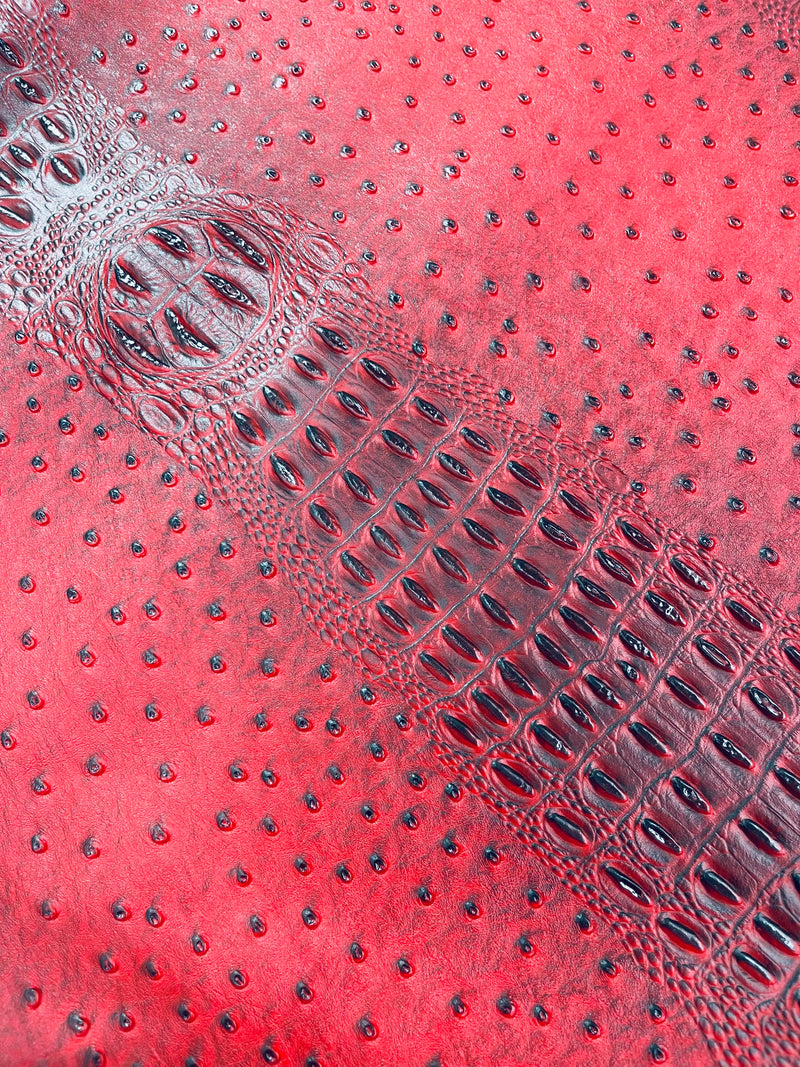 Red Ostrich Gator Embossed Vinyl Fabric By Yard, Crocodile Ostrich Vinyl Leather Upholstery