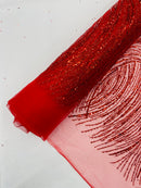 Red Glitter Mesh Lace Fabric Prom/Dress By The Yard