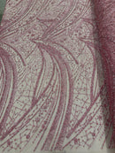 Dusty Rose Rhinestones Glitter Fabric on a Mesh By Yard Glitter Rhinestones