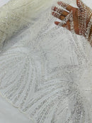 Ivory Embroidery Beaded Fabric by Yard