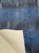 Navy Blue Faux Crocodile Vinyl Leather Upholstery Fabric By The Yard, Big 3D Crocodile Vinyl Fabric