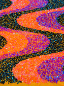 Wavy Line Design Velvet Sequins - Velvet Sequins Fabric 2 Way Stretch 58"- 60" By Yard