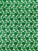 Corded Lace Flower Fabric - Emerald Green - Floral Design Embroidered Sequins on Mesh Lace Fabric