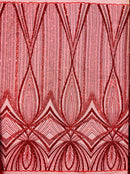 Red Embroidery Beaded Fabric By The Yard