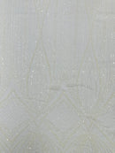 White Embroidery Beaded Fabric by Yard, Sequin on a Mesh with Floral Lace