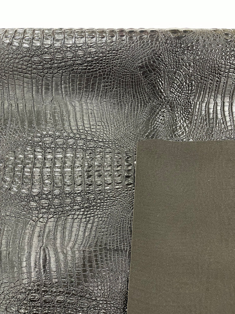 Black Faux Crocodile Vinyl Leather Upholstery Fabric By The Yard, Big 3D Crocodile Vinyl Fabric