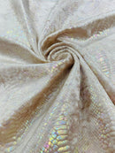 Champagne Iridescent Illusion Anaconda Foil Printed On Stretch Velvet - Sold By The Yard