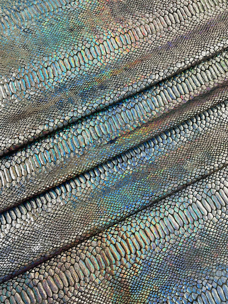 Black Iridescent Illusion Anaconda Foil Printed On Stretch Velvet - Sold By The Yard