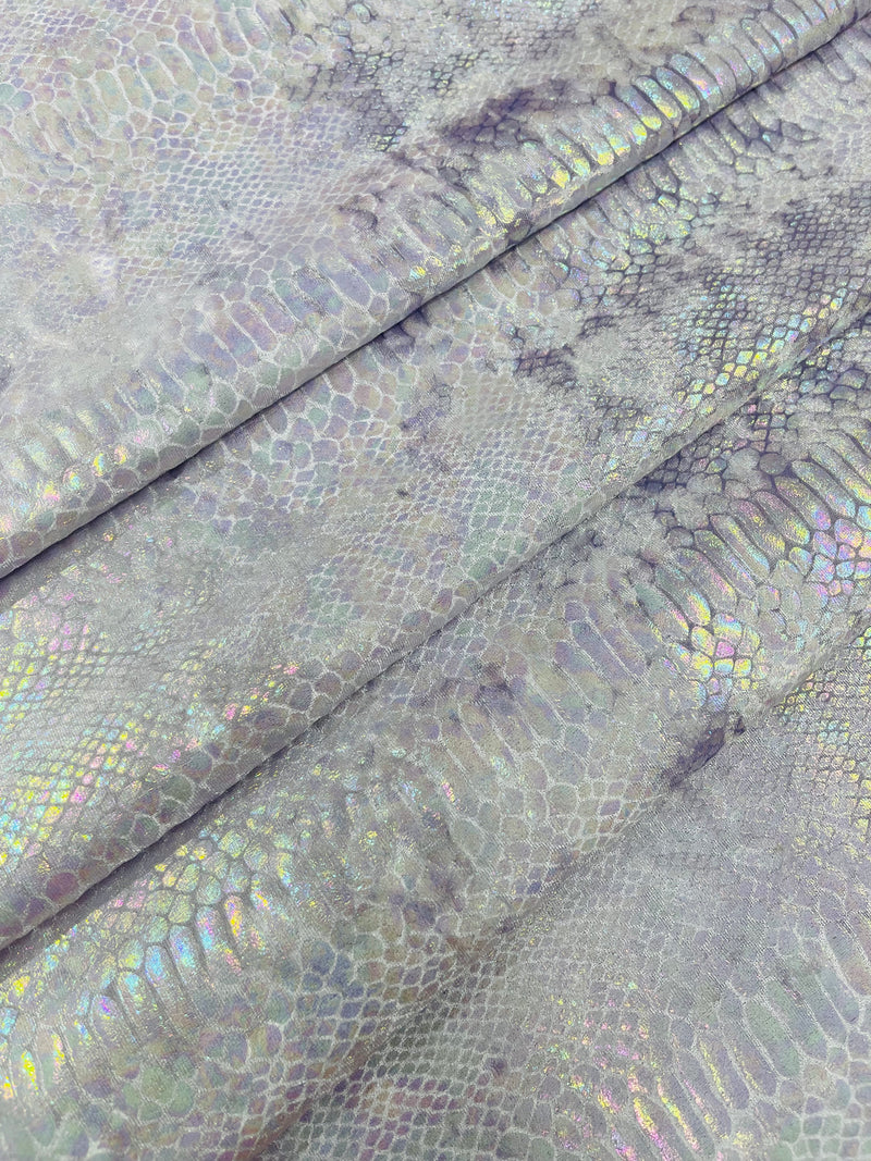 Lilac Iridescent Illusion Anaconda Foil Printed On Stretch Velvet - Sold By The Yard