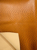 Coñac Ostrich Faux Leather Upholstery By The Yard, Ostrich Embossed Vinyl Leather 54" Wide