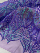 Iridescent Sequin Fabric - Iridescent Lilac - 4 Way Stretch Royalty Lace Sequin By Yard