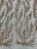 Skin Rose Gold Beaded Fabric by the yard, Bridal beaded, Damask Pattern With Beads and Sequin