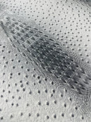 Silver Ostrich Gator Embossed Vinyl Fabric By Yard, Crocodile Ostrich Vinyl Leather Upholstery