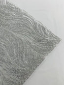 Silver Glitter Fabric - Wave Design Lace Mesh Fabric By Yard