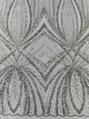 Silver Embroidery Beaded Fabric by Yard