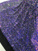 Purple Iridescent Sequin Fabric: Black Stretch Velvet (58/60" Wide)