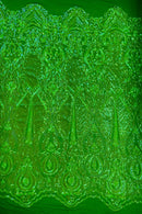 Iridescent Sequins Fabric - Damask Sequin Design on 4 Way Stretch Fabric By Yard