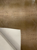 Champagne Faux Crocodile Vinyl Leather Upholstery Fabric By The Yard, Big 3D Crocodile Vinyl Fabric