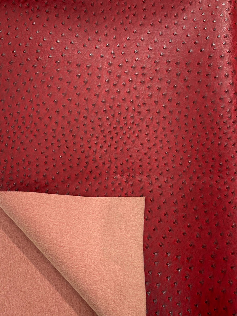 Dark Red Ostrich Faux Leather Upholstery By The Yard, Ostrich Embossed Vinyl Leather 54" Wide