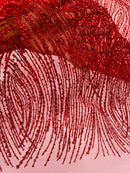 Red JM Glitter Mesh Lace Fabric Prom/Dress By The Yard