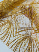 Gold Embroidery Beaded Fabric by Yard
