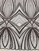 Brown Embroidery Beaded Fabric By The Yard