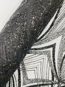 Black Embroidery Beaded Fabric by Yard