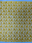 Corded Lace Flower Fabric - Yellow - Floral Design Embroidered Sequins on Mesh Lace Fabric