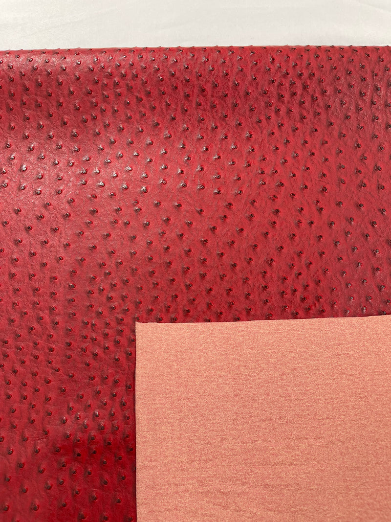 Dark Red Ostrich Faux Leather Upholstery By The Yard, Ostrich Embossed Vinyl Leather 54" Wide