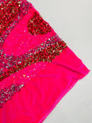 Wavy Line Design Velvet Sequins - Velvet Sequins Fabric 2 Way Stretch 58"- 60" By Yard