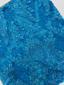 Turquoise Fashion Design - Beaded Fabric Embroidered Sequins And Beads Fabric By Yard