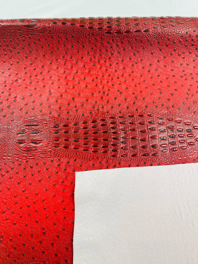 Red Ostrich Gator Embossed Vinyl Fabric By Yard, Crocodile Ostrich Vinyl Leather Upholstery