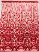 Geometric Beaded Fabric - Geometric Embroidery Beaded Sequin Fabric Sold By Yard