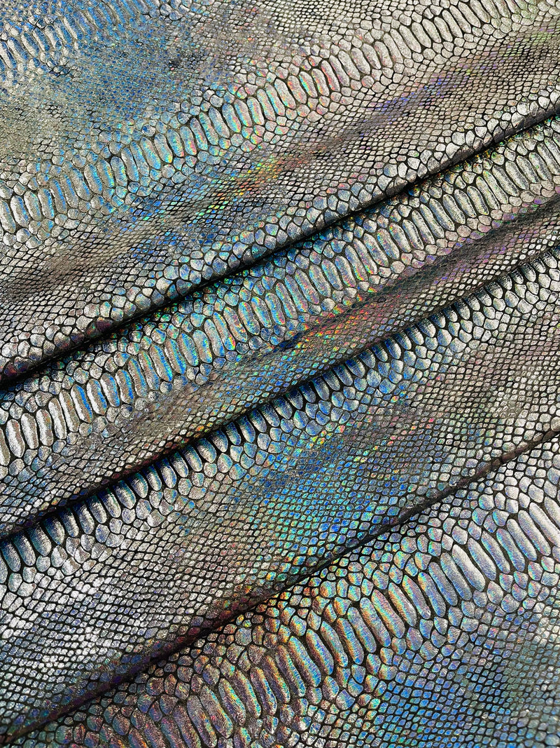 Black Iridescent Illusion Anaconda Foil Printed On Stretch Velvet - Sold By The Yard