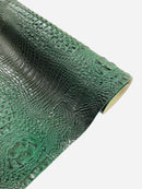 Hunter Green Faux Crocodile Vinyl Leather Upholstery Fabric By The Yard, Big 3D Crocodile Vinyl Fabric