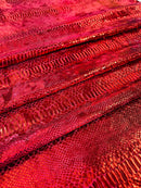 Anaconda Foil Velvet - Apple Red - Shiny Foil Velvet Anaconda Snake Print Fabric Sold By The Yard