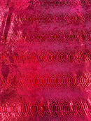 Anaconda Foil Velvet - Apple Red - Shiny Foil Velvet Anaconda Snake Print Fabric Sold By The Yard