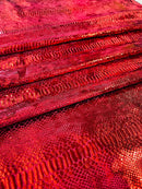 Anaconda Foil Velvet - Apple Red - Shiny Foil Velvet Anaconda Snake Print Fabric Sold By The Yard