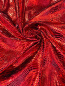 Anaconda Foil Velvet - Apple Red - Shiny Foil Velvet Anaconda Snake Print Fabric Sold By The Yard