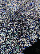 58/60" Velvet Sequins Stretch Fabric - Aqua / Royal Blue - Velvet Sequins 2 Way Stretch Sold By Yard