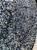 58/60" Velvet Sequins Stretch Fabric - Aqua / Royal Blue - Velvet Sequins 2 Way Stretch Sold By Yard