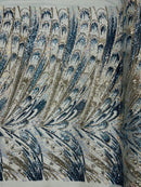Olivia Sequins Design - Aqua / Silver / Blue - 4 Way Stretch Multi Color Sequin Fabric on Mesh Sold By The Yard