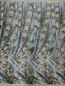 Olivia Sequins Design - Aqua / Silver / Lt Gold - 4 Way Stretch Multi Color Sequin Fabric on Mesh Sold By The Yard