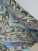 Olivia Sequins Design - Aqua / Silver / Lt Gold - 4 Way Stretch Multi Color Sequin Fabric on Mesh Sold By The Yard