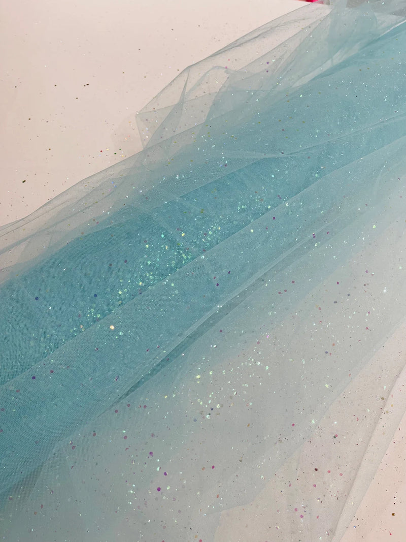 Sparkle Tulle Glitter Fabric - Aqua - Tulle Fabric with Sparkle Glitter Sold By Yard