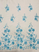3D Orquidia Floral Lace - Aqua Blue - Beautiful Orchid Flower Fabric on Mesh by Yard