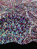 58/60" Velvet Sequins Stretch Fabric - Aqua Blue Iridescent on Black - Velvet Sequins 2 Way Stretch Sold By Yard