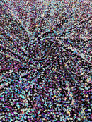58/60" Velvet Sequins Stretch Fabric - Aqua Blue Iridescent on Black - Velvet Sequins 2 Way Stretch Sold By Yard