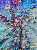 Oval Jumbo Paillette Sequins - Aqua on Black - Big Oval Paillette Sequins Design Fabric By Yard