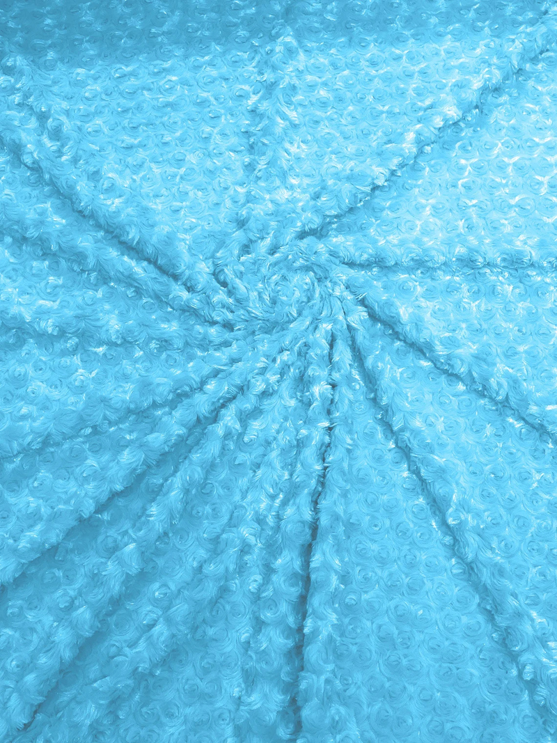 Minky Rose Swirl Fabric - Aqua Blue - 58" Blossom Ball Rosebud Plush Fur Soft Fabric By Yard